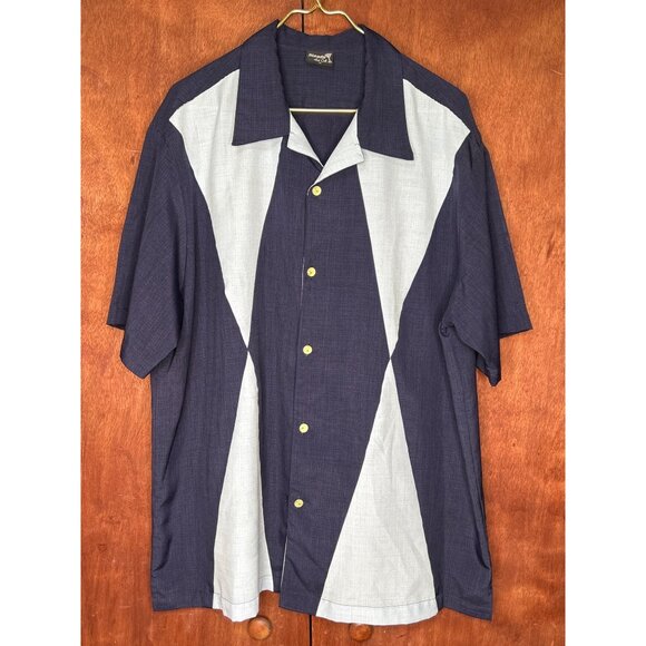 Steady Last Call Mens 3X Bowling Shirt Navy & Gray Geometric Design Martini Glas - Picture 2 of 8
